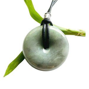 Certified Natural Jade Donut Necklace 35x10mm Adjustable Black Leather Cord